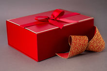 Load image into Gallery viewer, Red magnetic box with gold edge and ribbon bow
