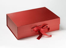 Load image into Gallery viewer, Red A4 Luxury Magnetic Gift Box with Ribbon front
