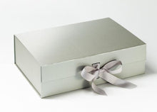Load image into Gallery viewer, Silver A4 Luxury Magnetic Gift Box with Ribbon front
