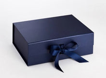 Load image into Gallery viewer, Navy Blue A4 Luxury Magnetic Gift Box with Ribbon front
