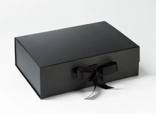 Load image into Gallery viewer, Black A4 Luxury Magnetic Gift Box with Ribbon front
