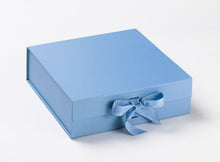 Load image into Gallery viewer, Blue Large Luxury Square Hamper Gift Box with Ribbon front
