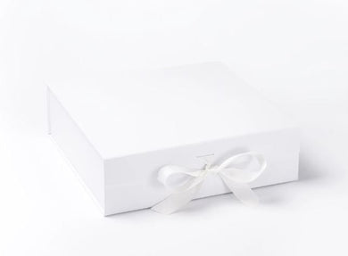 White Large Luxury Square Hamper Gift Box with Ribbon front