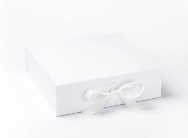 White Large Luxury Square Hamper Gift Box with Ribbon front