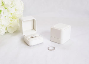 White Leatherette Single Ring Box display