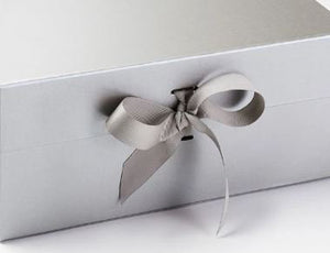 Silver Extra Large Luxury Magnetic Gift Box with Ribbon detail