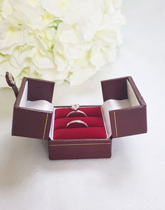 Red Double Door Leatherette Traditional Style Double Ring Box 3