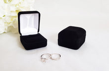 Load image into Gallery viewer, Black Velvet Single Ring Box - White Interior zoom
