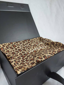 Black A5 Luxury Magnetic Gift Box with Ribbon with Leopard print tissue paper