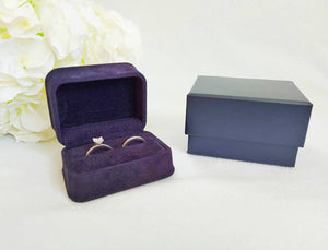 Navy Blue Luxury Suede Double Ring Box 4