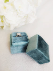 Ice Blue Square Velvet Single Ring Box
