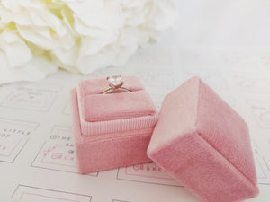Pink Square Velvet Single Ring Box