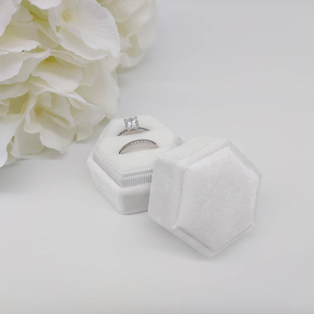 White Velvet Hexagonal Double Ring Box