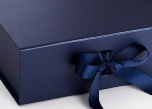 Navy Blue A4 Luxury Magnetic Gift Box with Ribbon detail