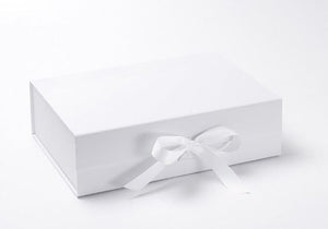 White A4 Luxury Magnetic Gift Box with Ribbon front