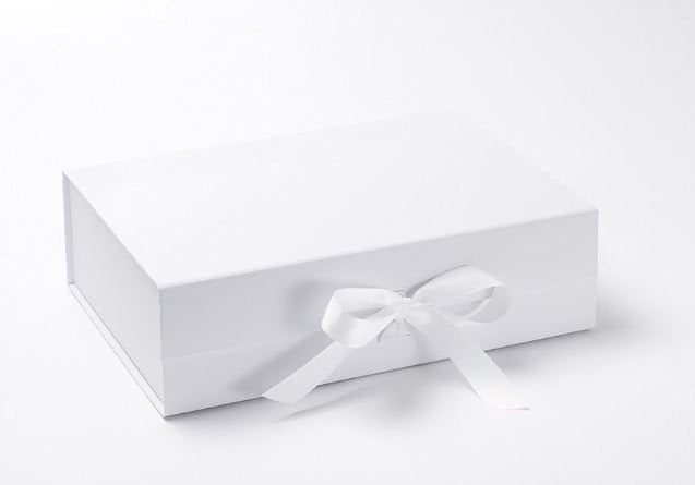 White A4 Luxury Magnetic Gift Box with Ribbon front
