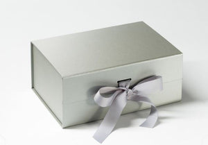 Silver A5 Luxury Magnetic Gift Box with Ribbon front