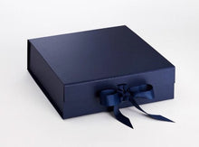 Load image into Gallery viewer, Navy Blue Large Luxury Square Hamper Gift Box with Ribbon front
