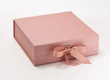 Load image into Gallery viewer, Rose Gold Large Luxury Square Hamper Gift Box with Ribbon front

