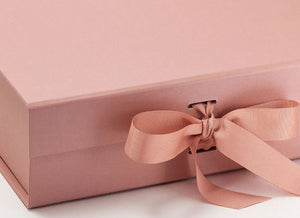 Rose Gold Large Luxury Square Hamper Gift Box with Ribbon detail