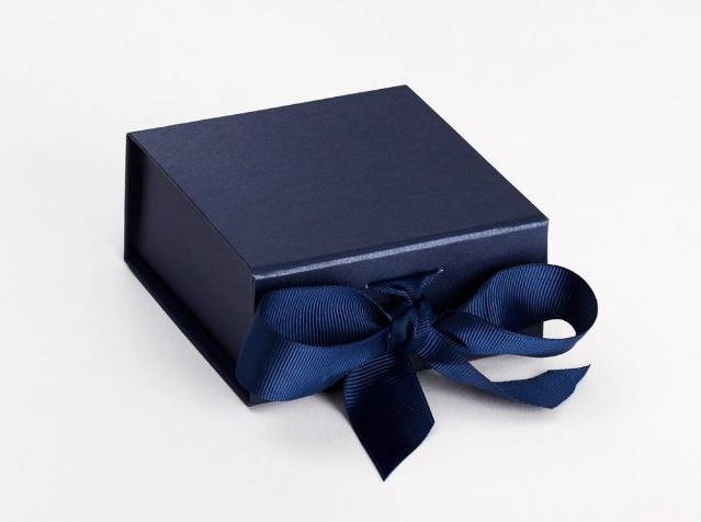 Navy Blue Small Luxury Magnetic Gift Box with Ribbon front