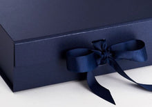Load image into Gallery viewer, Navy Blue Large Luxury Square Hamper Gift Box with Ribbon detail
