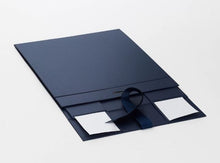 Load image into Gallery viewer, Navy Blue Large Luxury Square Hamper Gift Box with Ribbon flat
