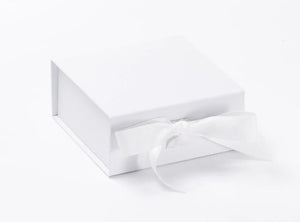 White Small Luxury Magnetic Gift Box with ribbon front