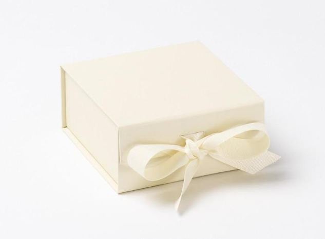 Ivory Small Luxury Magnetic Gift Box with ribbon front