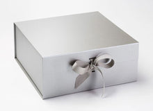 Load image into Gallery viewer, Silver Extra Large Luxury Magnetic Gift Box with Ribbon front
