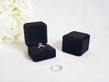 Load image into Gallery viewer, Black Velvet Single Ring Box - Black Interior open and closed

