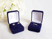 Load image into Gallery viewer, Navy Blue Velvet Earring Box with ring box
