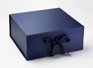Navy Blue Extra Large Luxury Magnetic Gift Box with Ribbon front