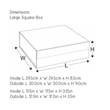 Load image into Gallery viewer, White Large Luxury Square Hamper Gift Box with Ribbon dimensions
