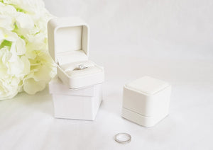 White Leatherette Single Ring Box stack