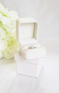 White Leatherette Single Ring Box open stack