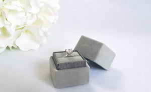 Grey Small Square Velvet Single Ring Box side