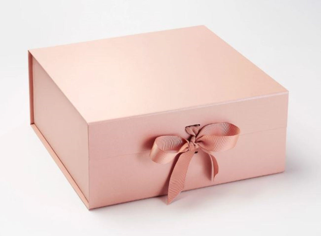 Rose Gold Extra Large Luxury Magnetic Gift Box with ribbon front