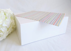 White Magnetic Gift Box with stripy tissue paper