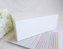 Load image into Gallery viewer, White Magnetic Gift Box front with stripy tissue paper
