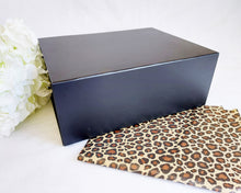 Load image into Gallery viewer, Black Magnetic Gift Box front with leopard tissue paper
