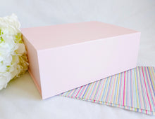 Load image into Gallery viewer, Pink Magnetic Gift Box front with stripy tissue paper
