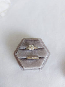 Grey Velvet Hexagonal Double Ring Box 3