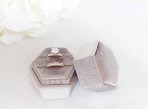 Grey Velvet Hexagonal Double Ring Box 4