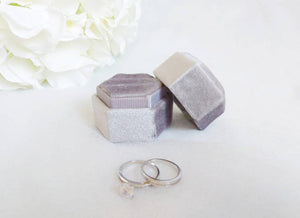 Grey Velvet Hexagonal Double Ring Box 5