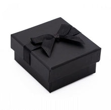 Load image into Gallery viewer, Black Card Ring Box with attached Satin Ribbon Bow and Foam Insert shut
