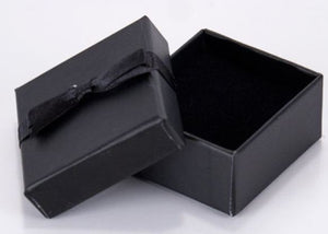Black Card Ring Box with attached Satin Ribbon Bow and Foam Insert empty
