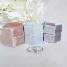 Load image into Gallery viewer, Pale Blue Velvet Hexagonal Double Ring Box 4
