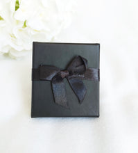 Load image into Gallery viewer, Black Card Ring Box with attached Satin Ribbon Bow and Foam Insert top
