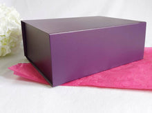 Load image into Gallery viewer, Purple Magnetic Gift Box zoom with pink tissue paper
